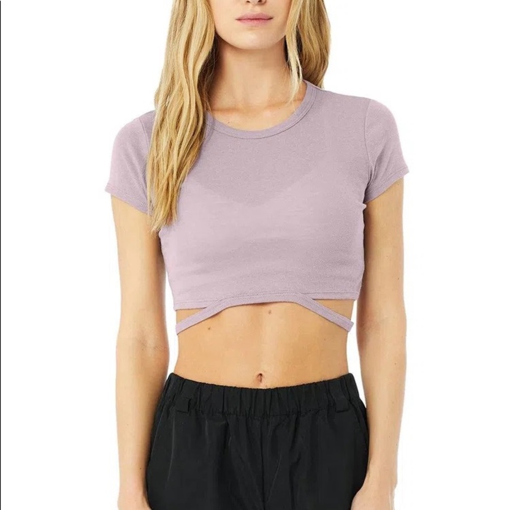 alo halo lavender smoke crop tee L BNWOT